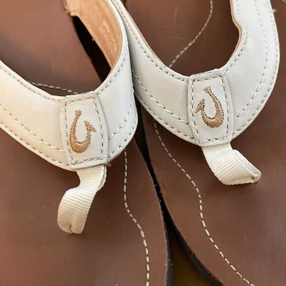Olakai Kumu Sandals Flip Flops White Leather 8 - Picture 2 of 7